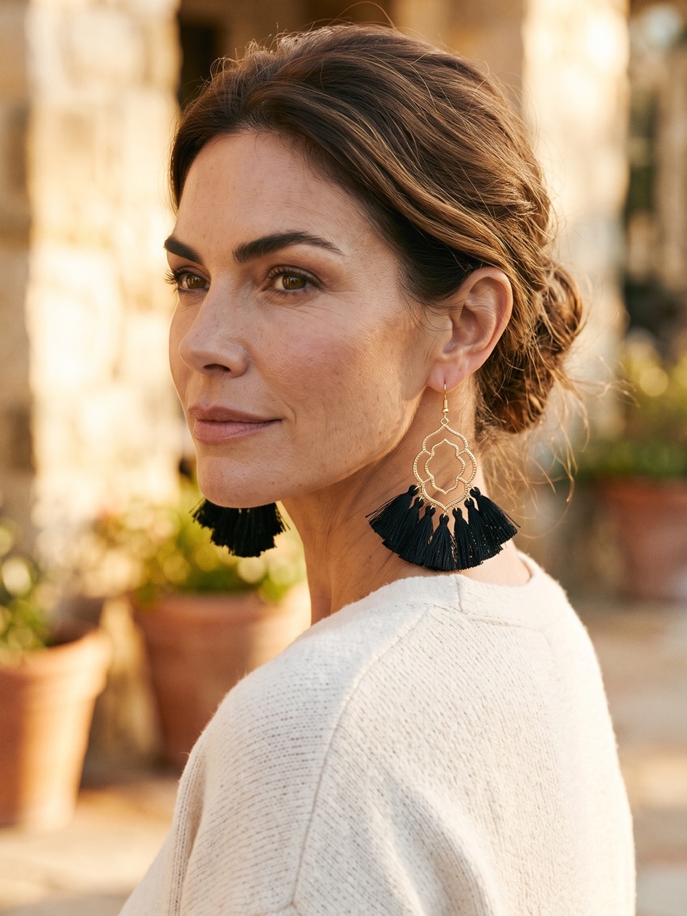 🖤💛CLOVER🖤💛Gold & Charcoal Tassel Drop Earrings/NIP